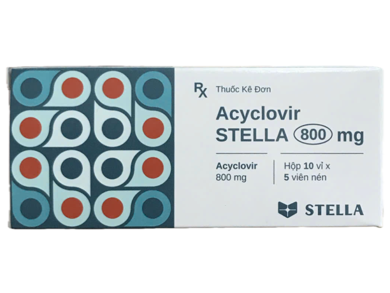 Thuốc kháng virus Acyclovir Stella 800mg (10 vỉ x 5 viên/hộp)