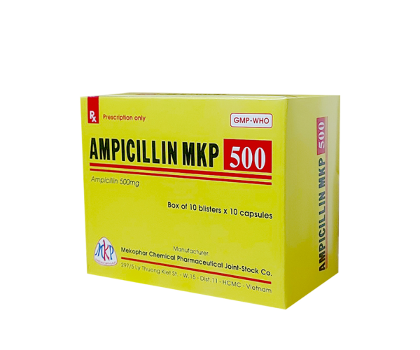 Thuốc kháng sinh Ampicillin 500mg MKP (10 vỉ x 10 viên/hộp)
