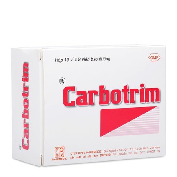 Thuốc điều trị nhiễm khuẩn đường tiêu hóa Carbotrim (10 vỉ x 8 viên/hộp)