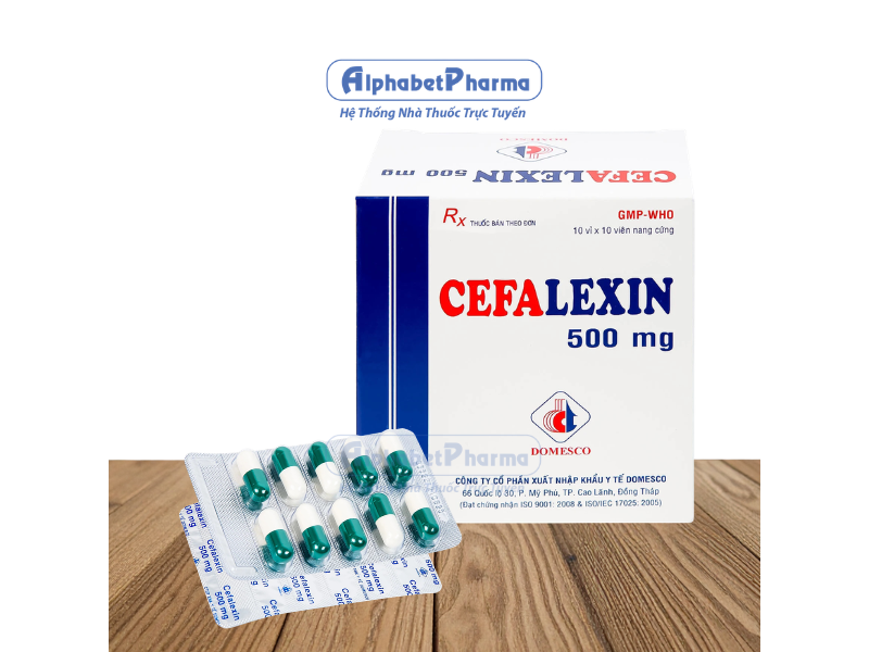 Thuốc kháng sinh Cefalexin 500mg DMC (10 vỉ x 10 viên/hộp)