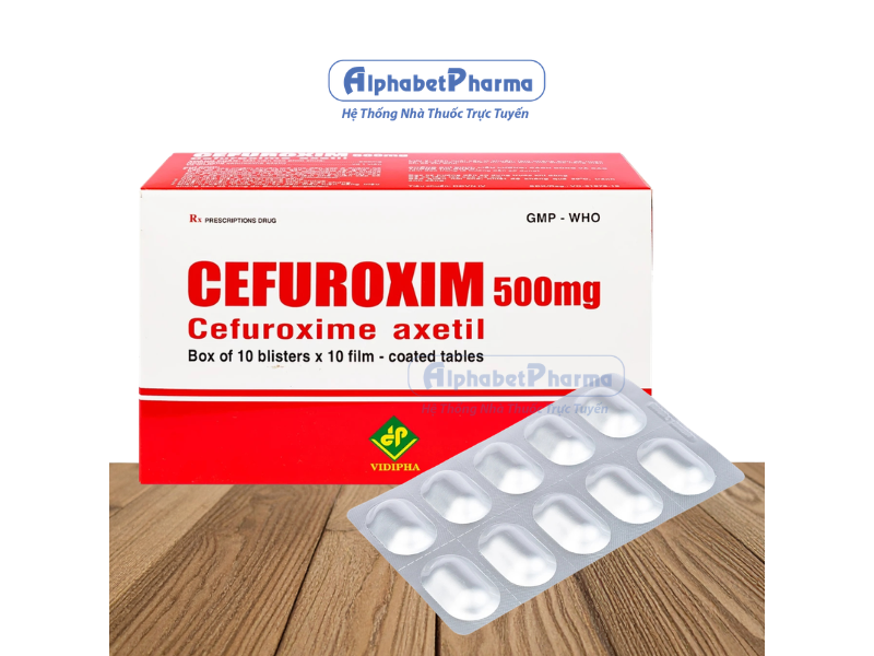 Thuốc kháng sinh Cefuroxim 500mg Vidipha (10 vỉ X 10 viên/hộp)