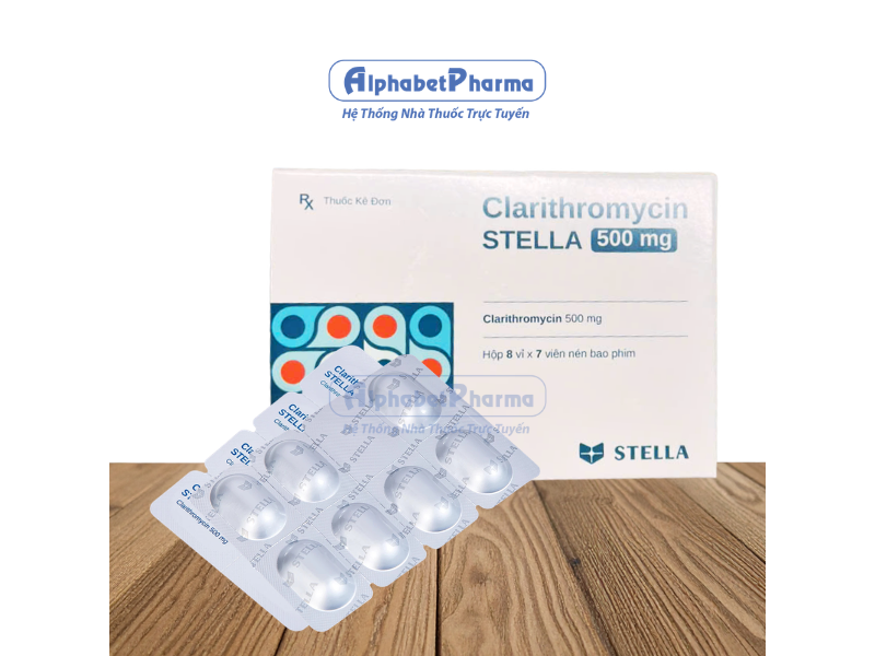 Thuốc kháng sinh Clarithromycin Stella 500mg (8 vỉ x 7 viên/hộp)