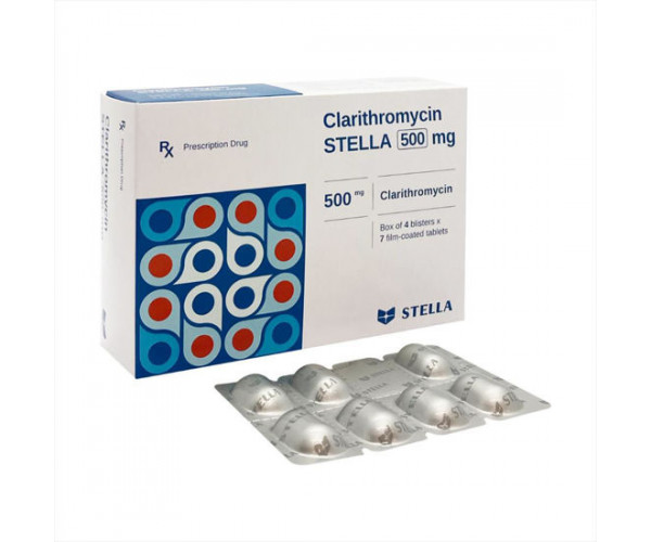 Thuốc kháng sinh Clarithromycin Stella 500mg (4 vỉ x 7 viên/hộp)