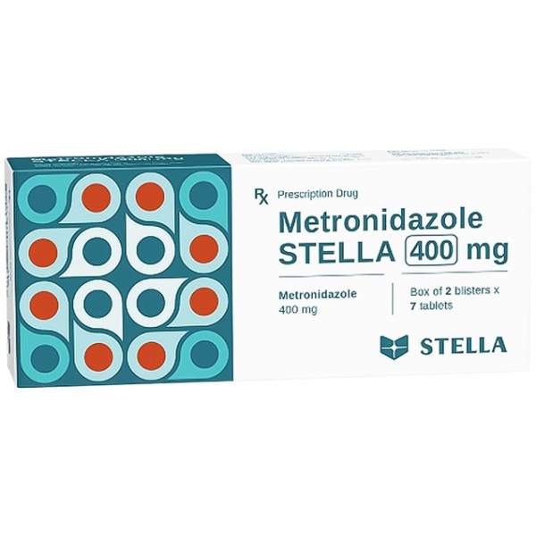 Thuốc kháng sinh Metronidazole Stella 400mg (2 vỉ x 7 viên/hộp)
