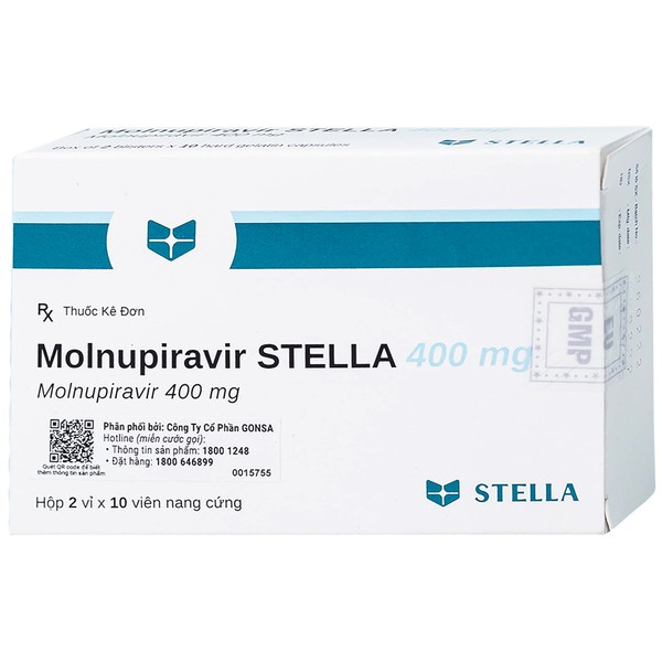 Thuốc điều trị Covid-19 Molnupiravir Stella 400mg (2 vỉ x 10 viên/hộp)