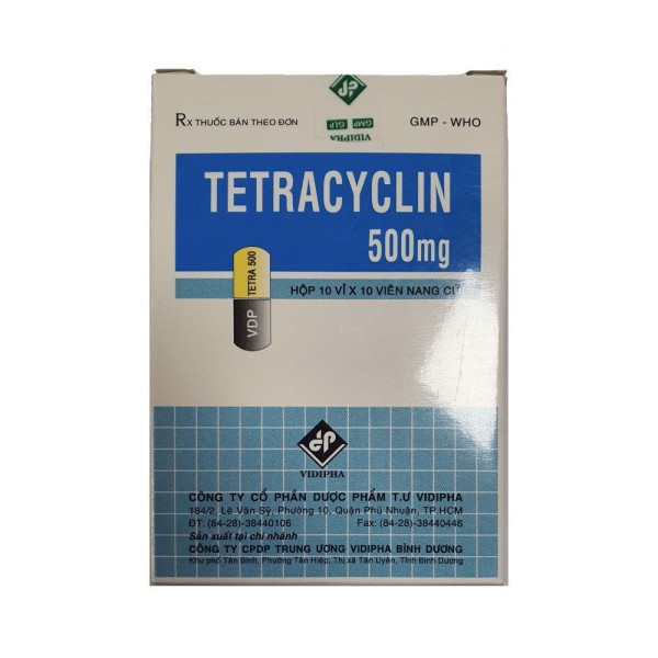 Thuốc kháng sinh Tetracyclin 500mg Vidipha (10 vỉ x 10 viên/hộp)
