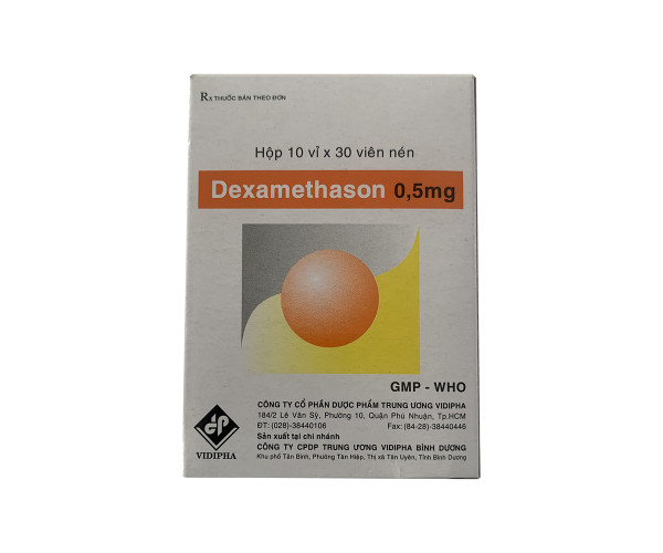 Thuốc kháng viêm Dexamethasone 0.5mg Vidipha (10 vỉ x 30 viên/hộp)