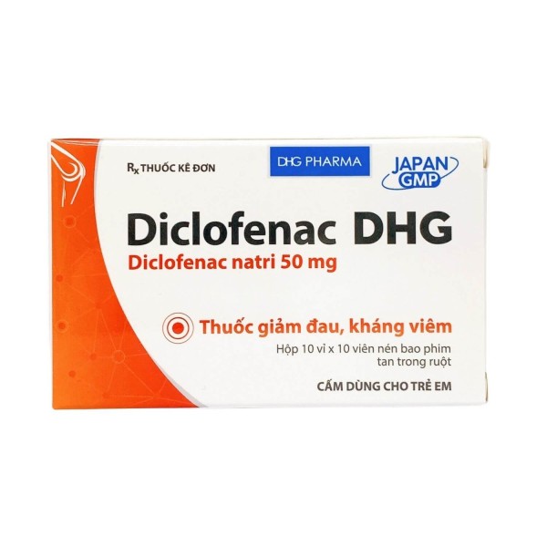 Thuốc giảm đau, kháng viêm Diclofenac DHG 50mg (10 vỉ x 10 viên/hộp)