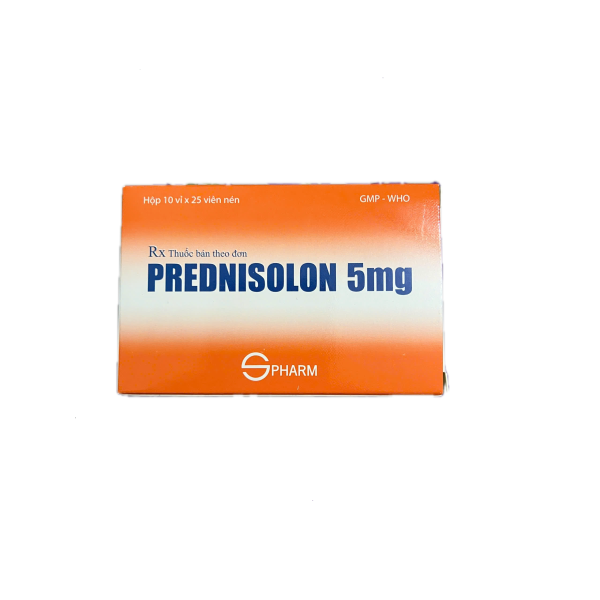 Thuốc kháng viêm Prednisolon 5mg S.Pharm (10 vỉ x 25 viên/hộp)