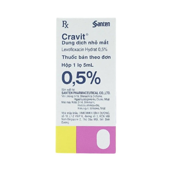 Dung dịch nhỏ mắt điều trị viêm bờ mi, viêm túi lệ Cravit 0.5% (5ml)