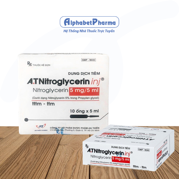 Dung dịch tiêm A.T Nitroglycerin inj 5mg/5ml (10 ống/hộp)