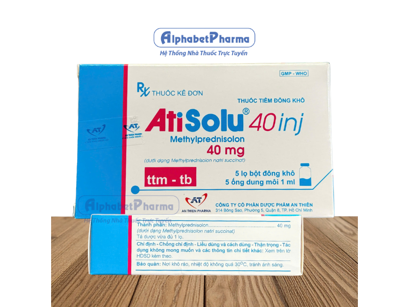 Bột đông khô pha tiêm Atisolu 40 inj (5 lọ/hộp)