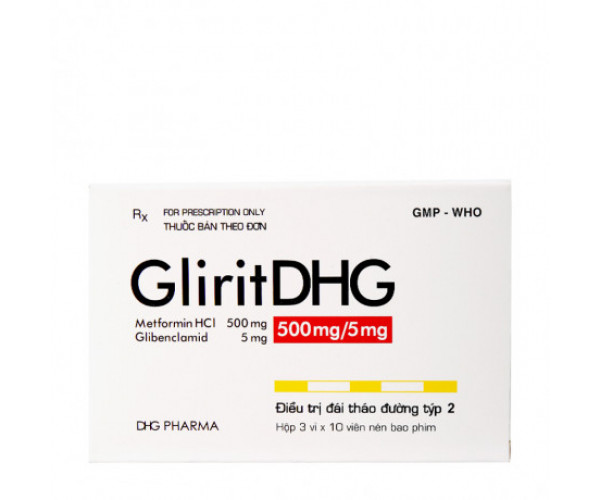 Thuốc trị bệnh tiểu đường GliritDHG 500mg/5mg (3 vỉ x 10 viên/hộp)