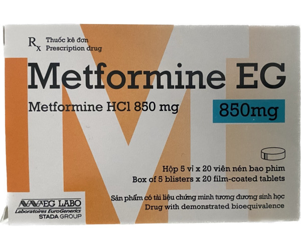 Thuốc trị bệnh tiểu đường Metformin EG 850mg (5 vỉ x 20 viên/hộp)
