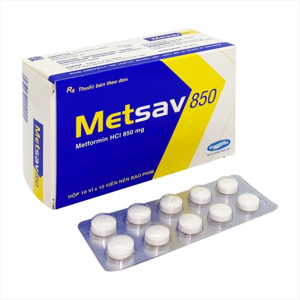 Thuốc trị bệnh tiểu đường Metsav 850mg (10 vỉ x 10 viên/hộp)