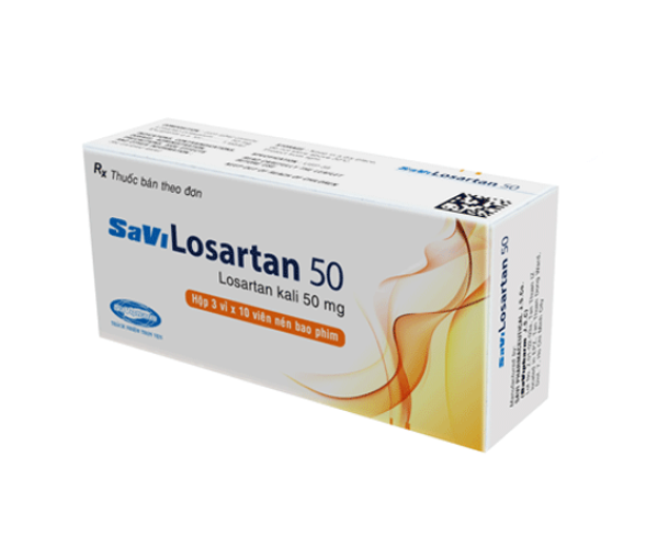 Thuốc điều trị cao huyết áp, suy tim Savi Losartan 50mg (3 vỉ x 10 viên/hộp)