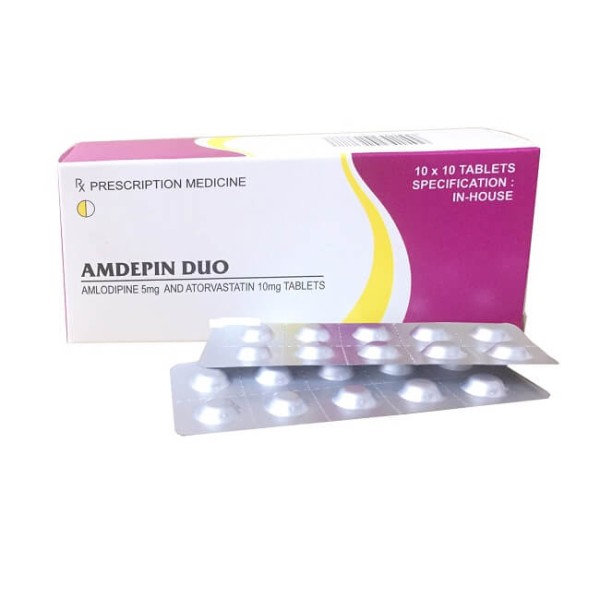 Thuốc điều trị tăng huyết áp và tăng cholesterol Amdepin Duo (10 vỉ x 10 viên/hộp)