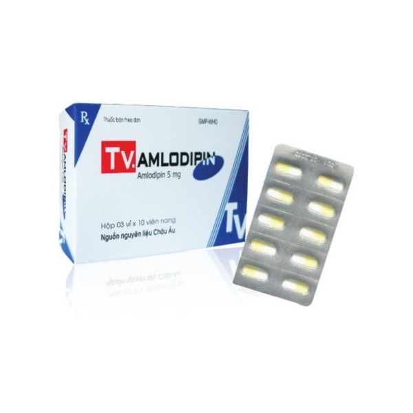 Thuốc trị cao huyết áp Amlodipin 5mg Tv.Pharm (3 vỉ x 10 viên/hộp)