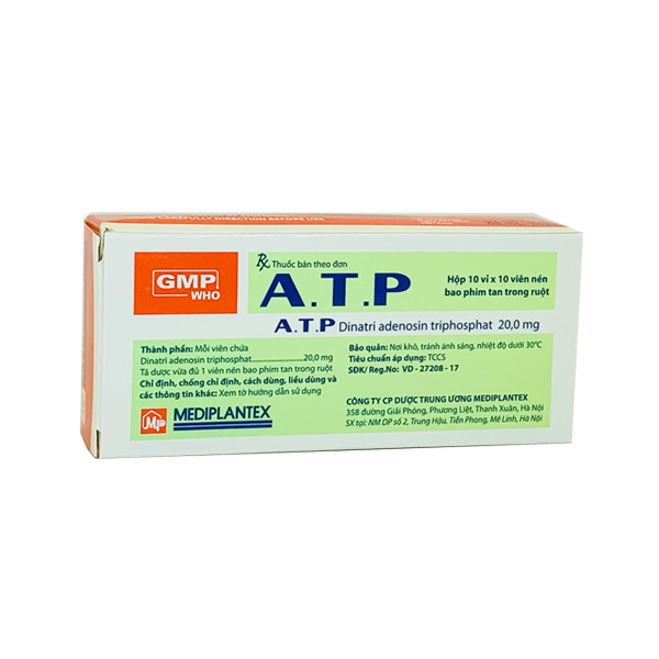 Thuốc điều trị suy tim, di chứng xuất huyết não A.T.P 20mg (10 vỉ x 10 viên/hộp)