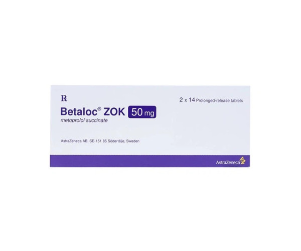 Thuốc trị cao huyết áp, đau thắt ngực Betaloc Zok 50mg (2 vỉ x 14 viên/hộp)