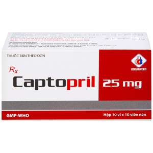 Thuốc điều trị cao huyết áp Captopril 25mg DMC (10 vỉ x 10 viên/hộp)