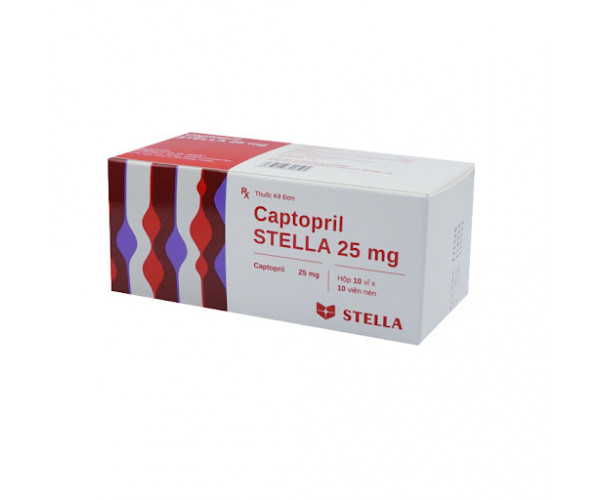 Thuốc điều trị cao huyết áp Captopril Stella 25mg (10 vỉ x 10 viên/hộp)