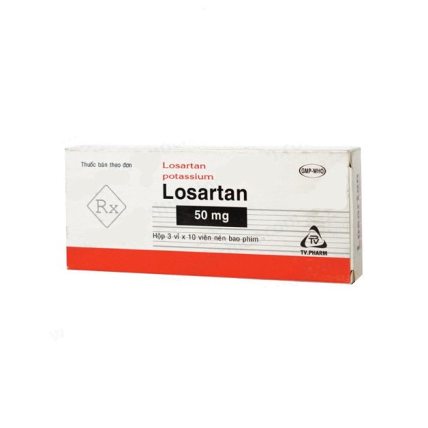Thuốc điều trị cao huyết áp, suy tim Losartan 50mg Tv.Pharm (3 vỉ x 10 viên/hộp)