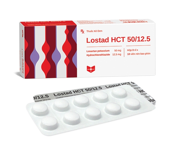 Thuốc trị cao huyết áp Lostad HCT 50mg/12.5mg (3 vỉ x 10 viên/hộp)
