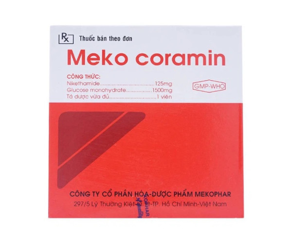 Thuốc điều trị suy hô hấp, suy tuần hoàn Meko Coramin (5 vỉ x 4 viên/hộp)