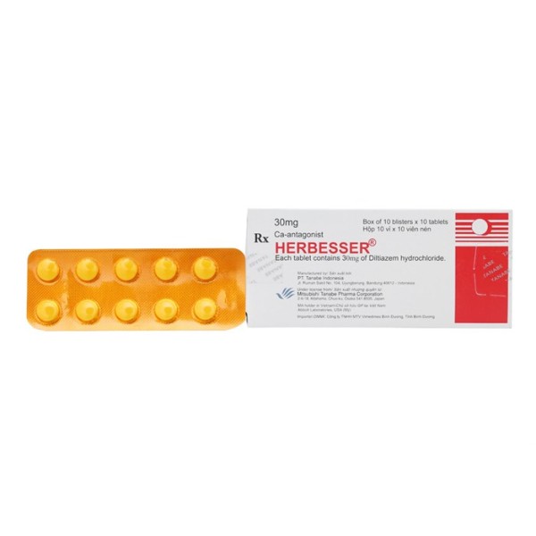 Thuốc trị đau thắt ngực Herbesser 30mg (10 vỉ x 10 viên/hộp)