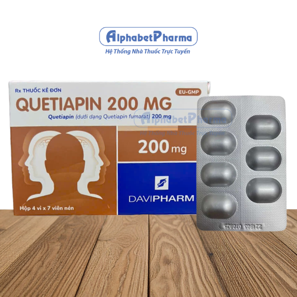 Thuốc điều trị tâm thần phân liệt Quetiapin 200mg Davipharm (4 vỉ x 7 viên/hộp)