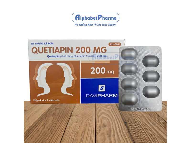 Thuốc điều trị tâm thần phân liệt Quetiapin 200mg Davipharm (4 vỉ x 7 viên/hộp)