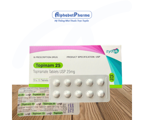 Thuốc trị động kinh, đau nửa đầu Topinam 25mg (10 vỉ x 10 viên/hộp)