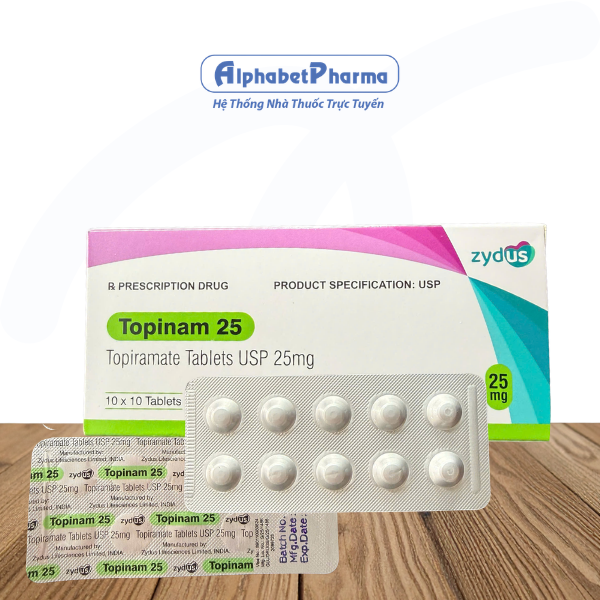 Thuốc trị động kinh, đau nửa đầu Topinam 25mg (10 vỉ x 10 viên/hộp)