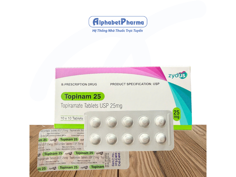Thuốc trị động kinh, đau nửa đầu Topinam 25mg (10 vỉ x 10 viên/hộp)