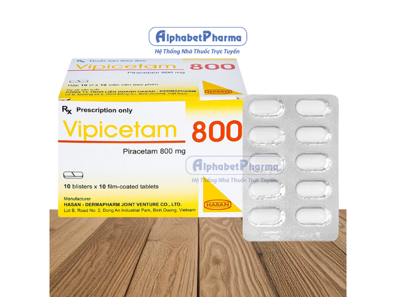Thuốc điều trị suy giảm trí nhớ Vipicetam 800mg (10 vỉ x 10 viên/hộp)
