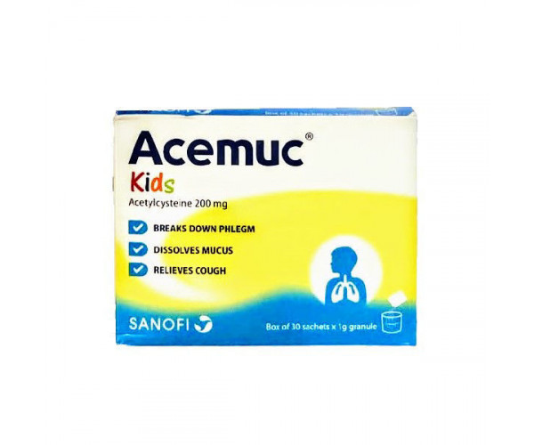 Thuốc cốm điều trị các rối loạn tiết dịch đường hô hấp vị cam Acemuc 200mg (30 gói/hộp)