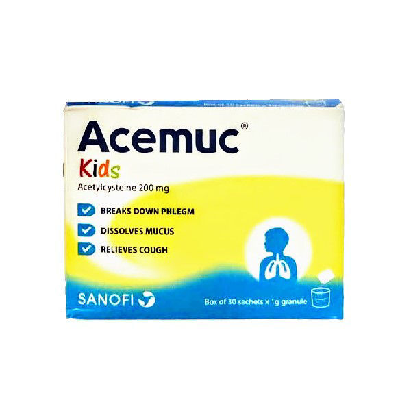 Thuốc cốm điều trị các rối loạn tiết dịch đường hô hấp vị cam Acemuc 200mg (30 gói/hộp)