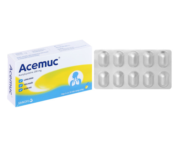 Thuốc trị ho, long đàm Acemuc 200mg (3 vỉ x 10 viên/hộp)