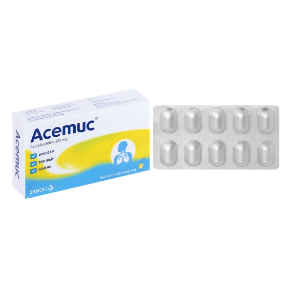 Thuốc trị ho, long đàm Acemuc 200mg (3 vỉ x 10 viên/hộp)