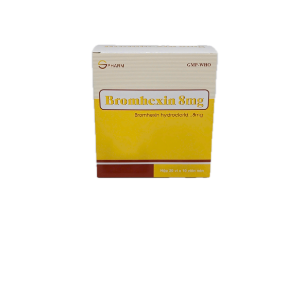 Thuốc điều trị làm tan đàm trong viên phế quản mãn tính Bromhexin 8mg S.Pharm (20 vỉ x 10 viên/hộp)