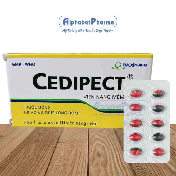 Thuốc giảm triệu chứng ho khan, long đàm Cedipect IMP (5 vỉ x 10 viên/hộp)