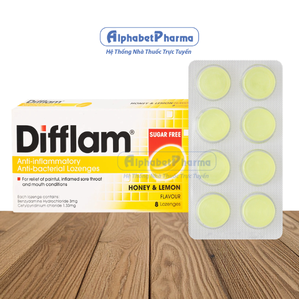 Viên ngậm hỗ trợ điều trị đau họng Difflam vị chanh (8 viên/hộp)