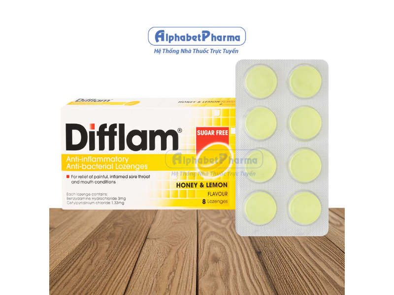 Viên ngậm hỗ trợ điều trị đau họng Difflam vị chanh (8 viên/hộp)