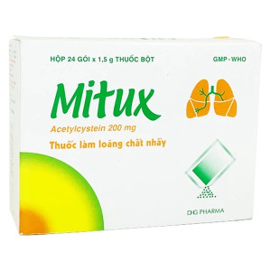Thuốc cốm điều trị các rối loạn tiết dịch đường hô hấp Mitux 200mg (24 gói/hộp)