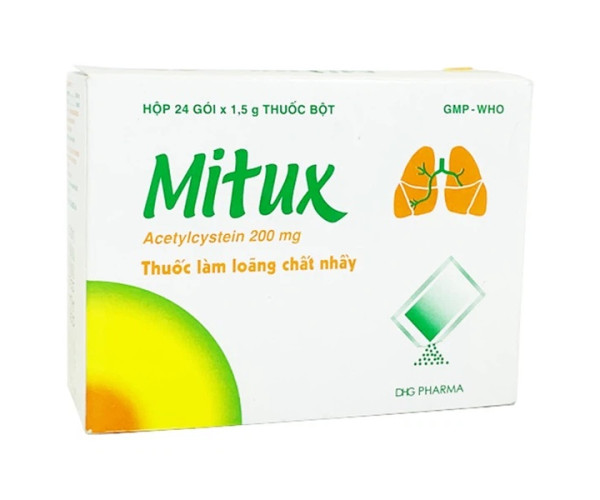 Thuốc cốm điều trị các rối loạn tiết dịch đường hô hấp Mitux 200mg (24 gói/hộp)