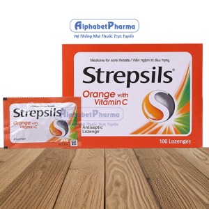 Viêm ngậm trị đau họng Strepsils Orange & Vita C (50 gói x 2 viên/hộp)