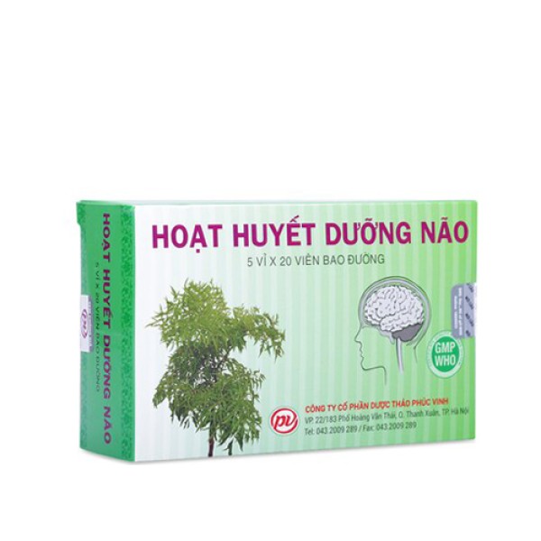 Thuốc bổ thần kinh phòng và điều trị các bệnh giảm trí nhớ Hoạt Huyết Dưỡng Não PV (5 vỉ x 20 viên bao đường/hộp)