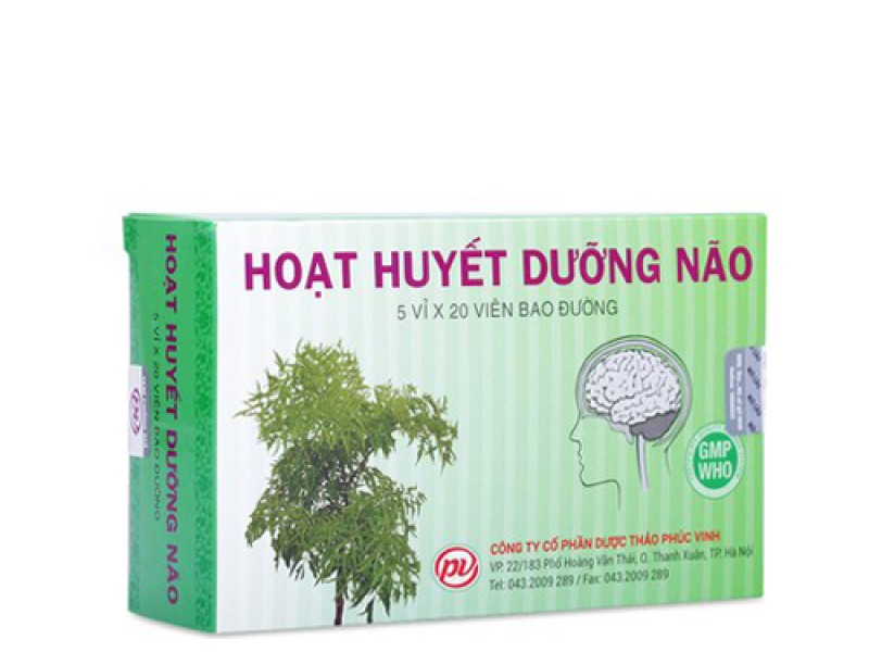 Thuốc bổ thần kinh phòng và điều trị các bệnh giảm trí nhớ Hoạt Huyết Dưỡng Não PV (5 vỉ x 20 viên bao đường/hộp)