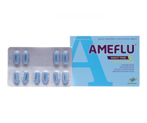 Thuốc trị cảm cúm Ameflu Night Time (10 vỉ x 10 viên/hộp)